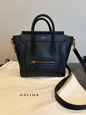 CELINE Black Nano Luggage Leather Bag